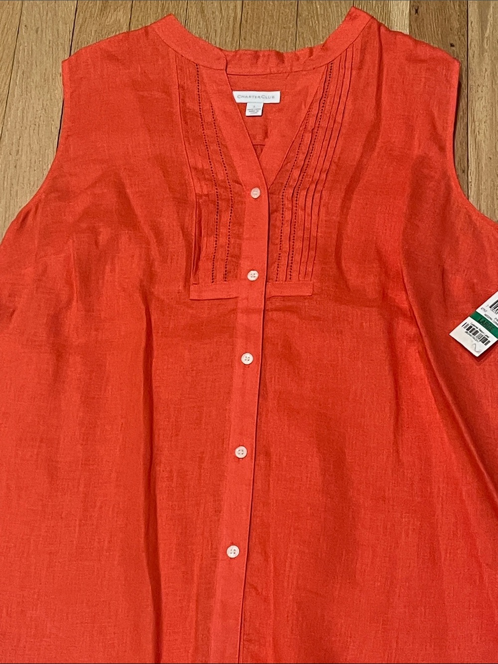 Charter Club Sleeveless Button-Front Linen Top in Coral Red large.. NWT
